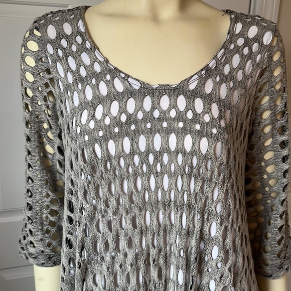 NWT Design Today's Net Bubble 3/4 Sleeve Dress Mesh Gray & White L - Picture 5 of 12